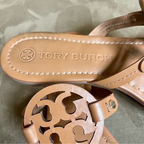 AUTHENTIC TORY BURCH TAN LEATHER MILLER SANDALS - Picture 9 of 15